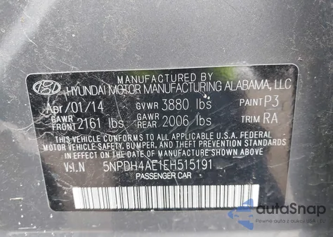 2014 Hyundai Elantra Se из США, поврежденный, VIN 5NPDH4AE1EH515191